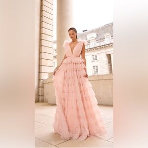 Sau Lee Sabrina Tulle Gown Nude Pink NWOT